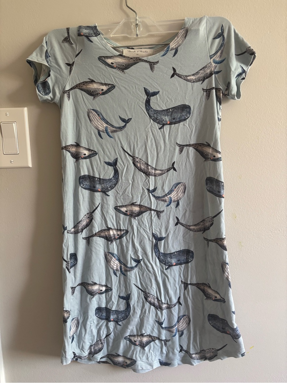 Bambi and birdie bamboo girls dress 8/9y whale blue print
